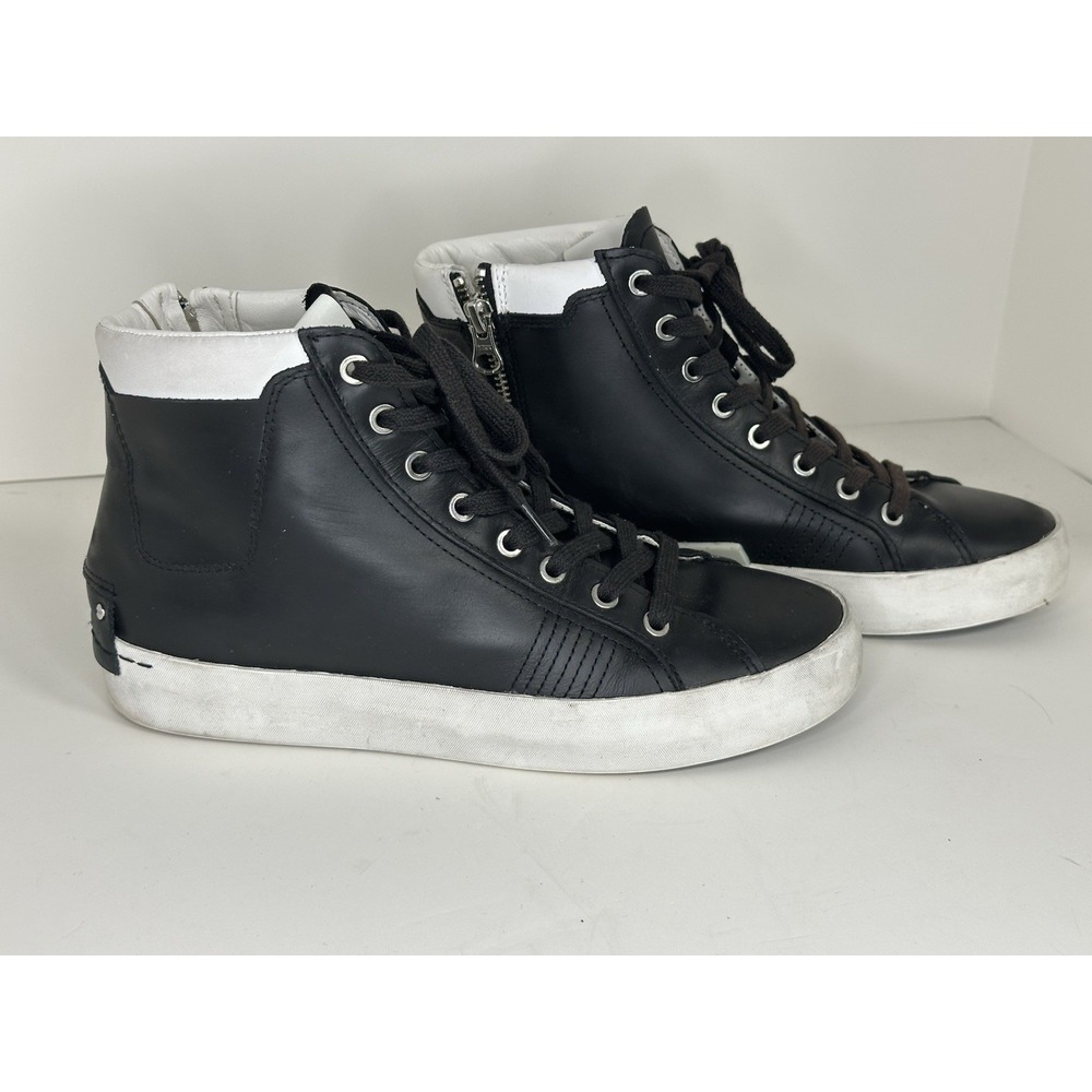 Crime London, Women's Zip Up & Lace Leather Sneakers, Black, Size 37